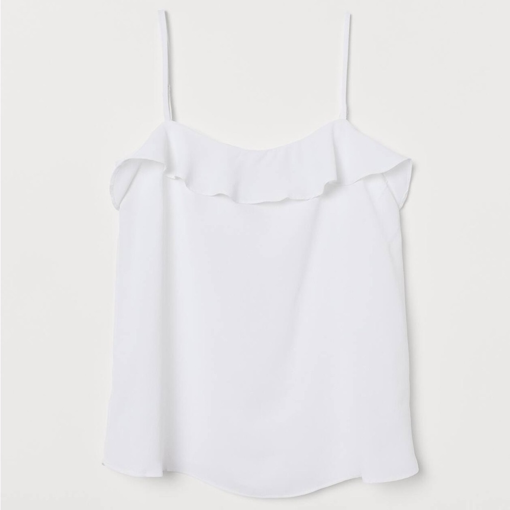 H&M White Ruffle Spaghetti Strap Camisole